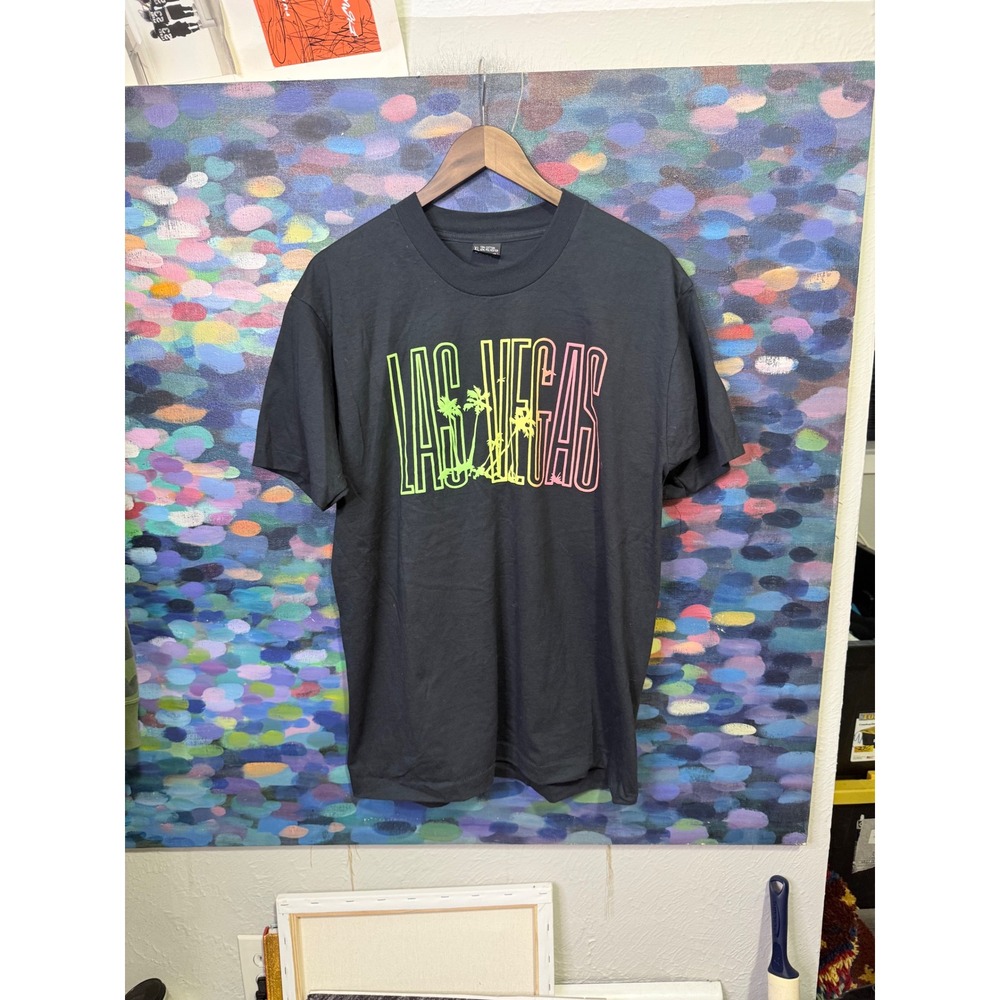 Vintage Screen Stars Best Las Vegas T Shirt XL Black Neon Single Stitch 90s USA